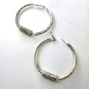 Silver Crystal Round Hoop Earrings